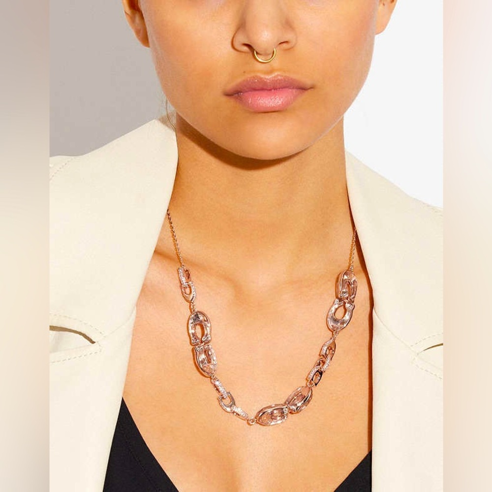 Coach Facelet Crystal Slider Necklace Rose Gold